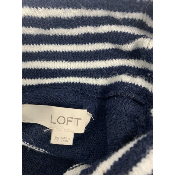 LOFT Knit Women's XS Sweater White Blue Stripe Turtleneck Long Sleeve Cozy Soft - Picture 3 of 8